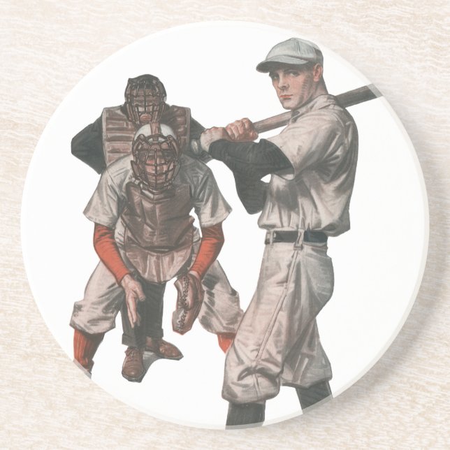 Vintage Baseball-Spieler Sandstein Untersetzer (Vorne)