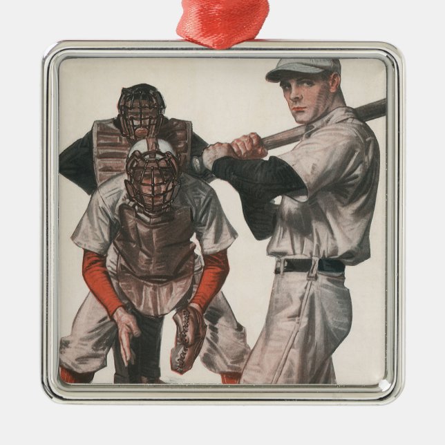 Vintage Baseball-Spieler Silbernes Ornament (Vorne)