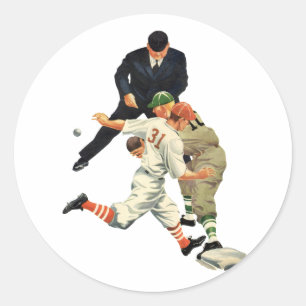 Vintage Baseball-Spieler vor Zuhause Runder Aufkleber
