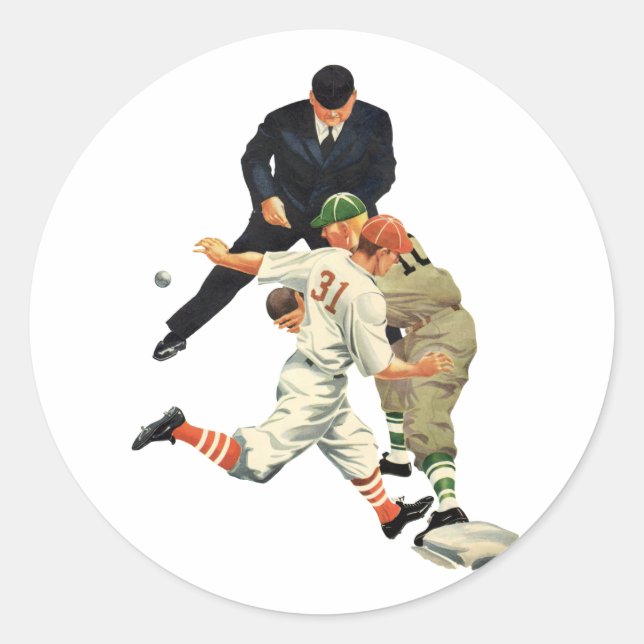 Vintage Baseball-Spieler vor Zuhause Runder Aufkleber (Vorderseite)