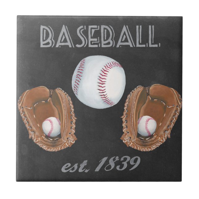 Vintage-Baseball-Tafel-Design Fliese (Vorderseite)