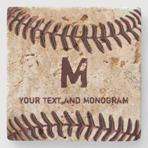 Vintage Baseball-Untersetzer mit Ihrem Monogramm u Steinuntersetzer