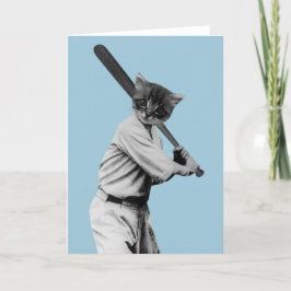 Vintage Baseballkomische Katze Feiertagskarte