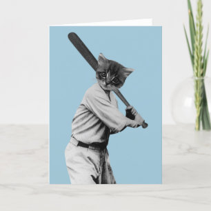 Vintage Baseballkomische Katze Feiertagskarte