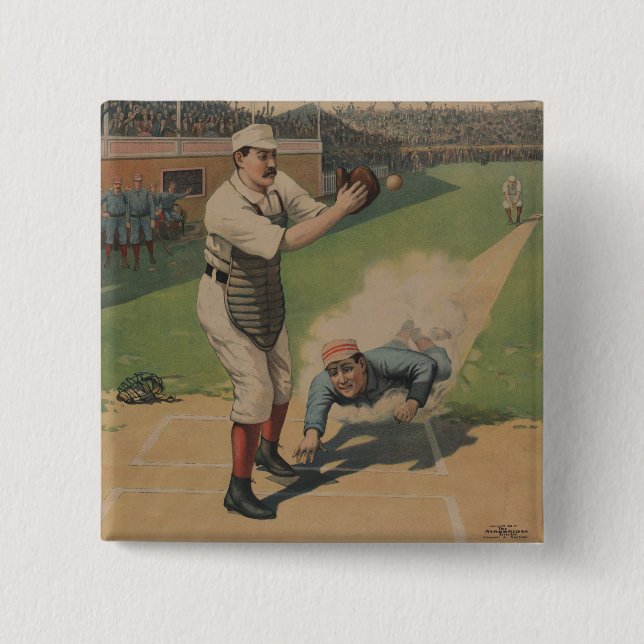 Vintage Baseballposter-Button Button (Vorderseite)