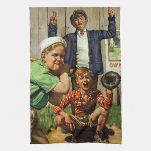 Vintage-Baseballspiel, Kinder Jungen Sportler Geschirrtuch