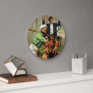 Vintage Baseballspiel, Kinder Jungen Sportler Große Wanduhr