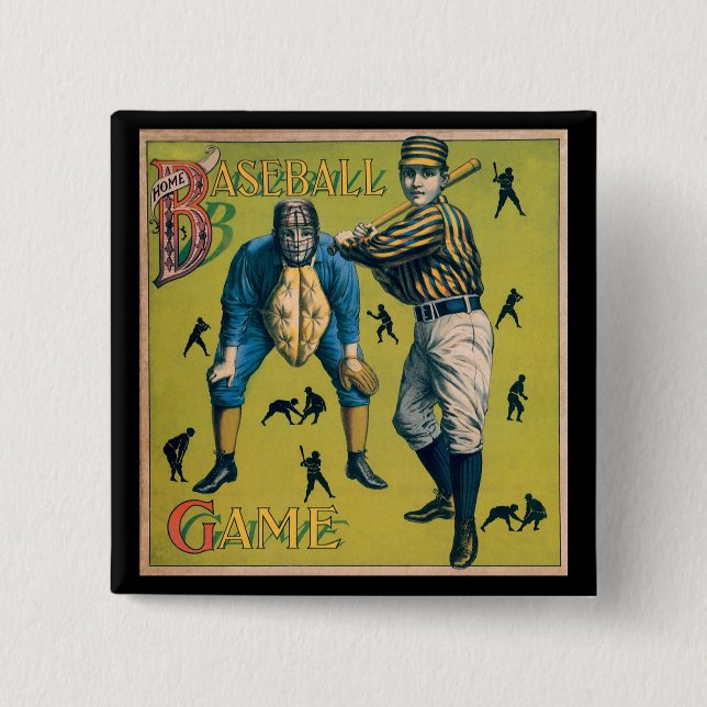 Vintage Baseballspieler beim Zuhause-Spiel Button (Vorderseite)