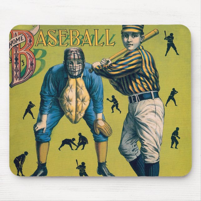 Vintage Baseballspieler beim Zuhause-Spiel Mousepad (Vorne)