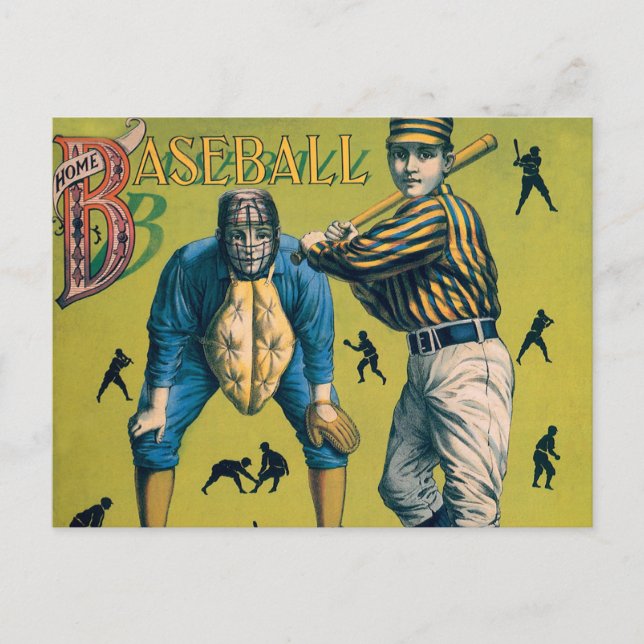 Vintage Baseballspieler beim Zuhause-Spiel Postkarte (Vorderseite)