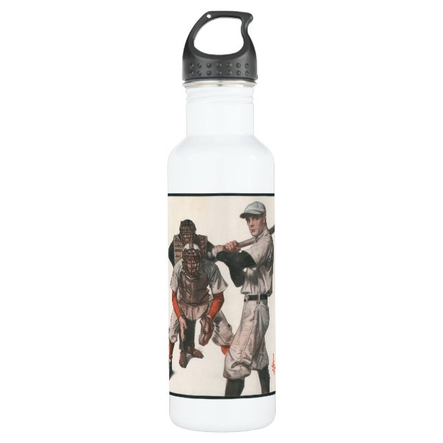 Vintage Baseballspieler Edelstahlflasche (Vorderseite)