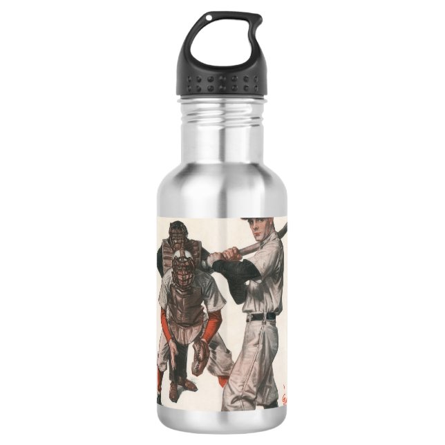Vintage Baseballspieler Edelstahlflasche (Vorderseite)