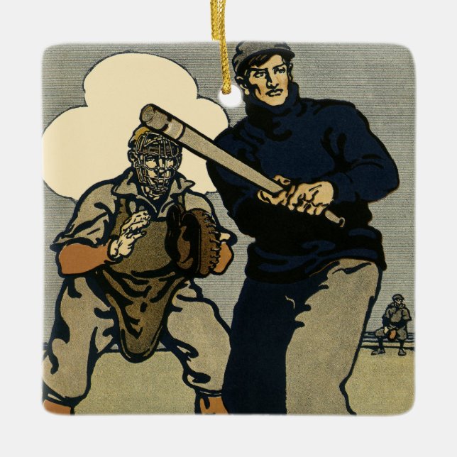 Vintage Baseballspieler, Stilkunst Keramikornament (Vorderseite)