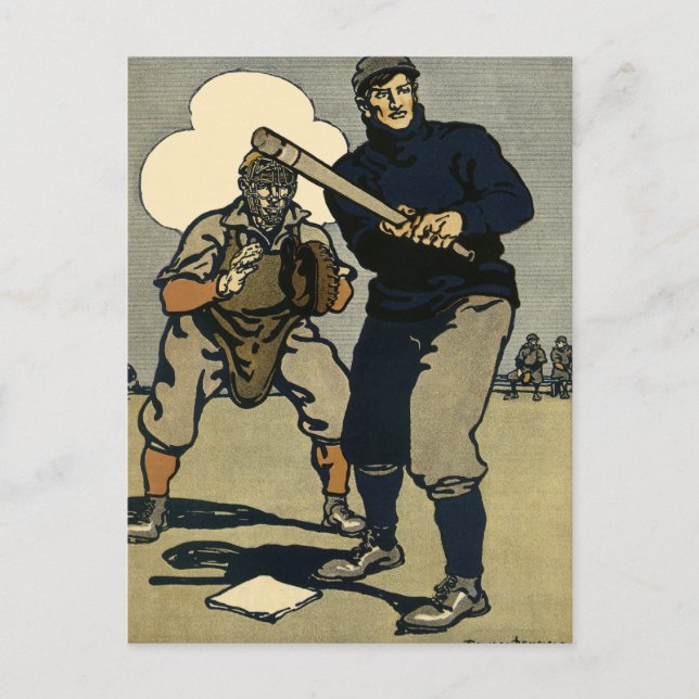 Vintage Baseballspieler, Stilkunst Postkarte (Vorderseite)