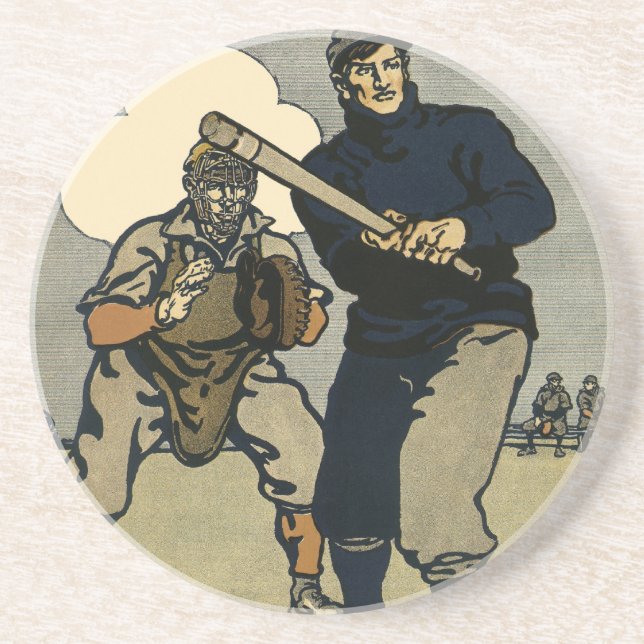 Vintage Baseballspieler, Stilkunst Sandstein Untersetzer (Vorne)