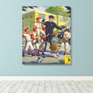 Vintage Baseballspieler und Polizeistreifenaufsich Leinwanddruck