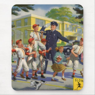 Vintage Baseballspieler und Polizeistreifenaufsich Mousepad