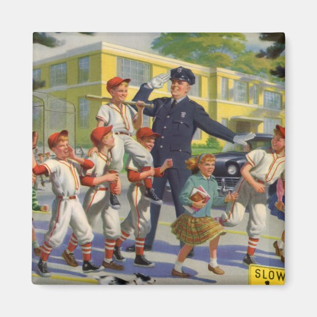 Vintage Baseballspieler und Polizeiwache Magnet (Vorne)