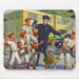 Vintage Baseballspieler und Polizeiwache Mousepad