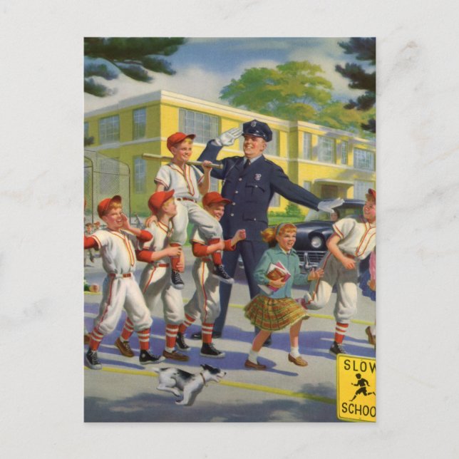 Vintage Baseballspieler und Polizeiwache Postkarte (Vorderseite)