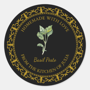 Vintage Basil fait maison Pesto Étiquette l Noir