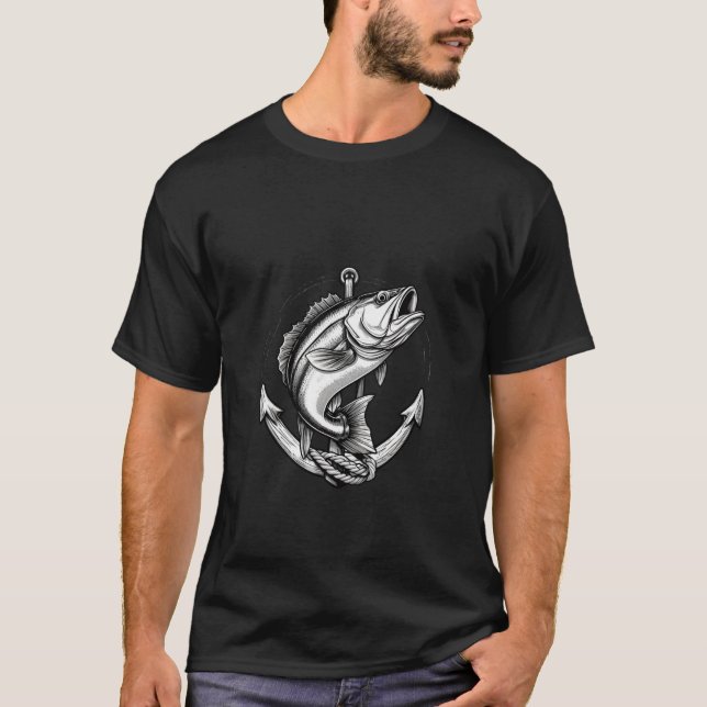  Vintage Bass & Anchor Fishing T-Shirt (Vorderseite)