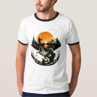 Vintage Bass-Angler-Sonnenuntergangs-Design T-Shirt