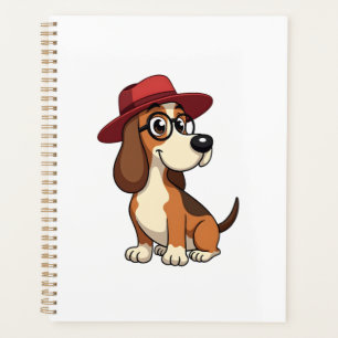 Vintage-Basset-Hound-Cartoon mit rotem Hut Süßer H Planer