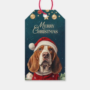 VINTAGE BASSET HOUND FROHE WEIHNACHTEN GESCHENKETI GESCHENKANHÄNGER