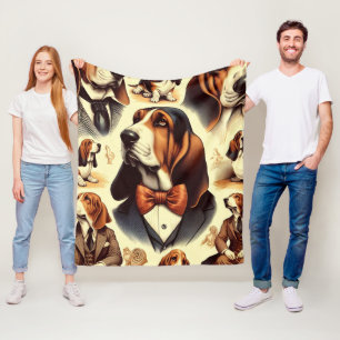 Vintage Basset Hound Illustration Fleecedecke