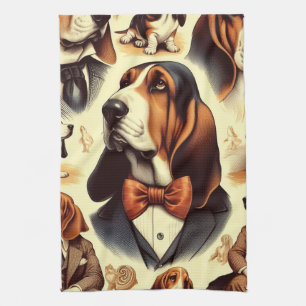 Vintage Basset Hound Illustration Geschirrtuch