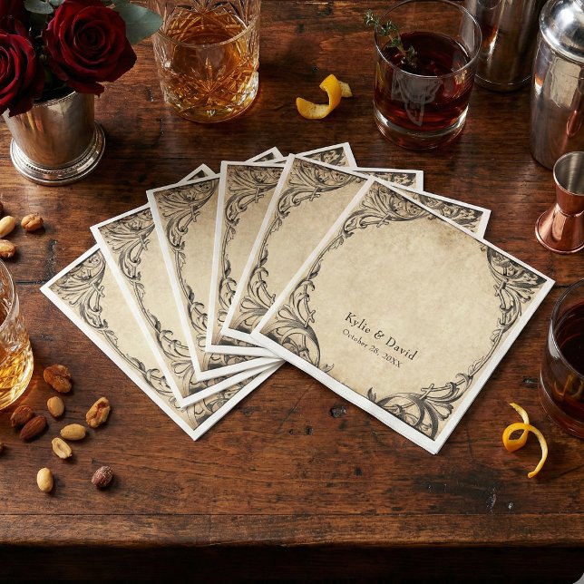 Vintage Bat Until Death Black Parchment Wedding Serviette (Vintage Bat Until Death Black Parchment Wedding Napkins)