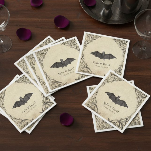 Vintage Bat Until Death Black Parchment Wedding Serviette (Von Creator hochgeladen)