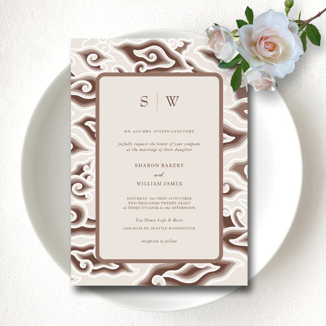 Vintage Batik Hochzeit: Zeitlose Eleganz Einladung (Timeless Batik Beauty Vintage Brown Wedding Invitation)