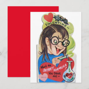 Vintage Batty Valentinstag Nerd Mädchen Feiertagskarte