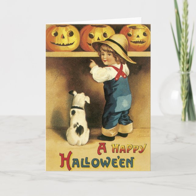 Vintage Bauer Boy Halloween Card Karte (Vorderseite)