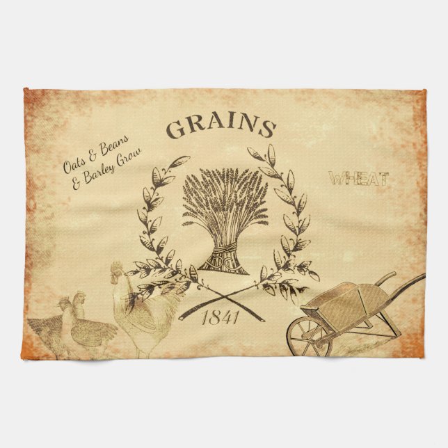 Vintage Bauernhof-Korn-Sack-Huhn-Collage Küchentuch (Horizontal)