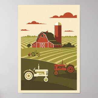 Vintage-Bauernhof-Szene-Druckposter Poster