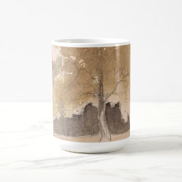 Vintage Baumlandschaft, neutrale Farbtöne Wasserfa Kaffeetasse
