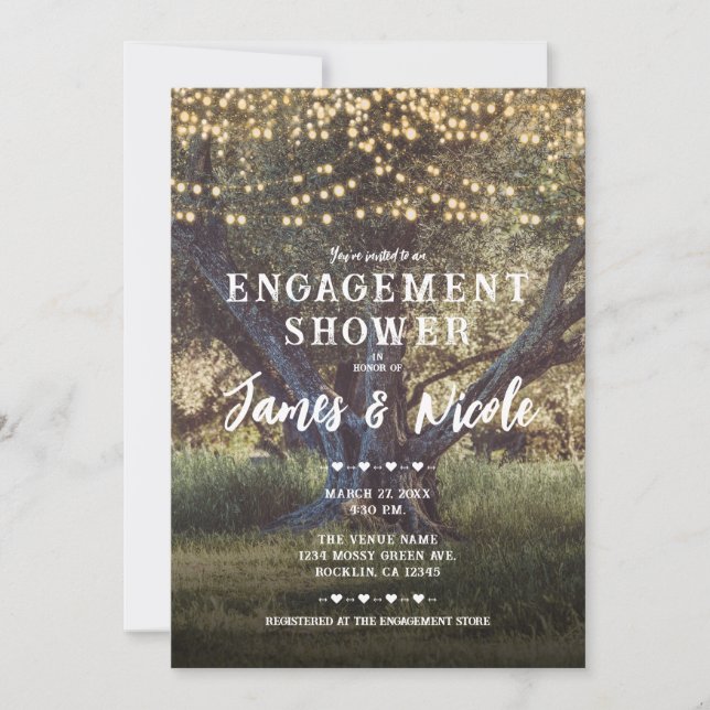 Vintage Baumleuchten Walddusche Verlobung Einladung (Vorderseite)