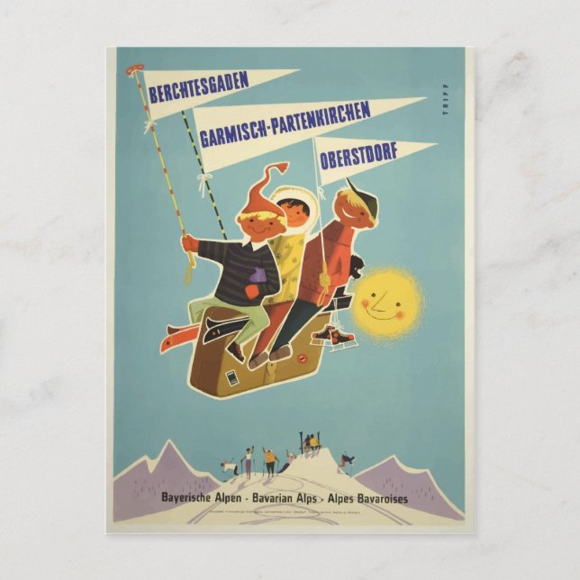 Vintage Bayerische Alpen Berchtesgaden Deutschland Postkarte (Vorderseite)