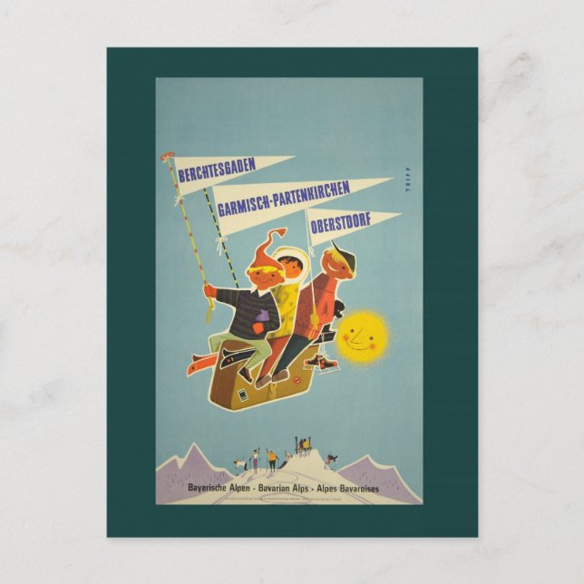 Vintage Bayerische Alpen Reisen Postkarte (Vorderseite)