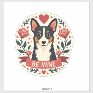 Vintage Be Mine Corgi Valentinstag Florale Folk Ar Aufkleber