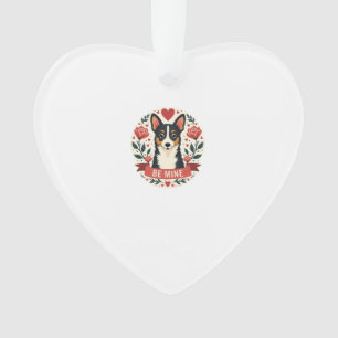 Vintage Be Mine Corgi Valentinstag Florale Volksku Ornament