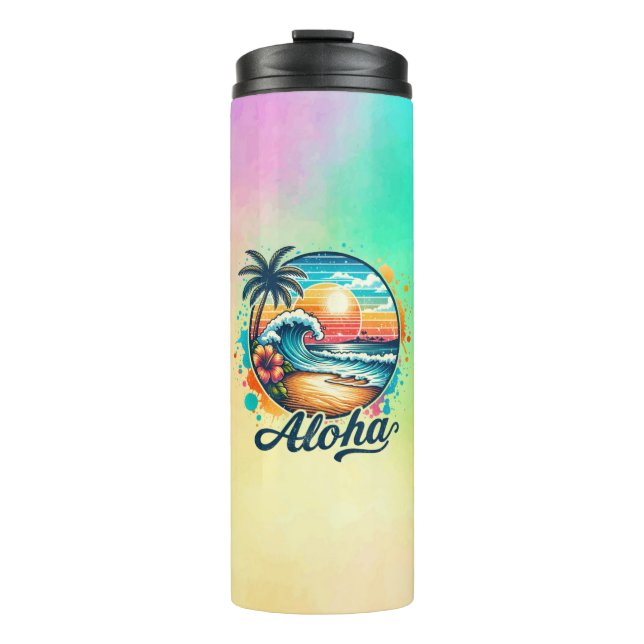 Vintage Beach Aloha Sublimierung-94953 Thermosbecher (Vorderseite)