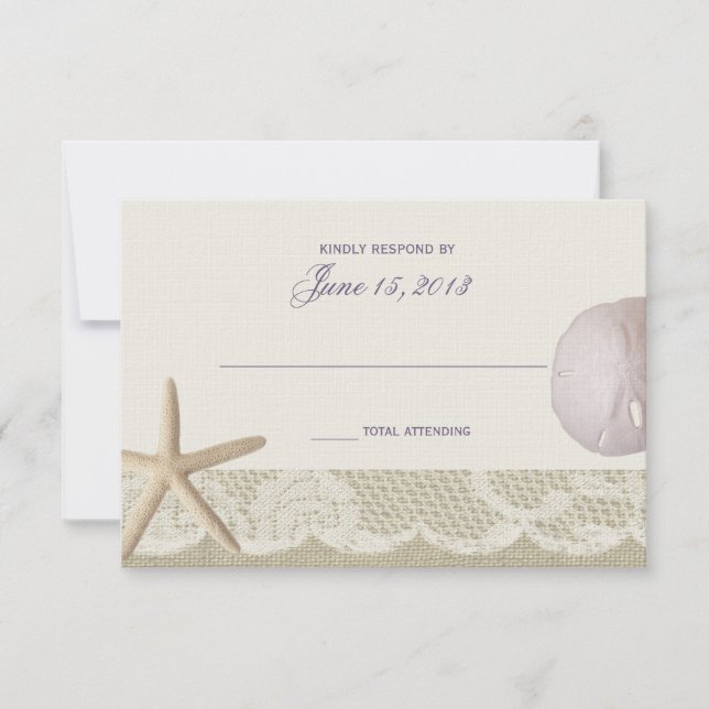Vintage Beach Elfenbeinküste und Lila Reaktion RSVP Karte (Vorderseite)