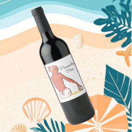Vintage beach girl with seashell summer elegant weinetikett