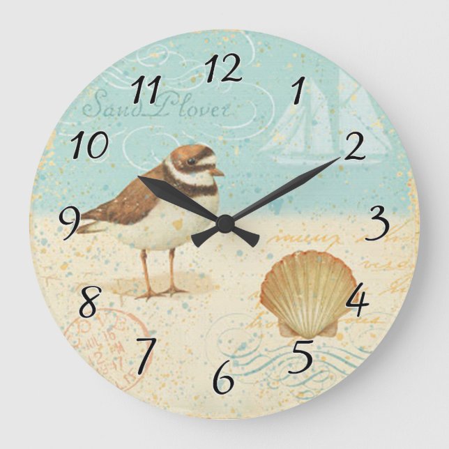 Vintage Beach Scene Große Wanduhr (Vorderseite)