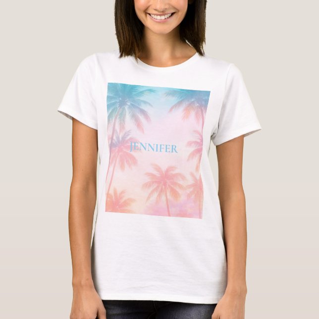 Vintage Beach Sunset Palm Trees Pastel             T-Shirt (Vorderseite)