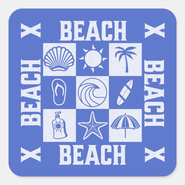 Vintage Beach Vibes -Beach Beach Beach  Quadratischer Aufkleber (Vorderseite)